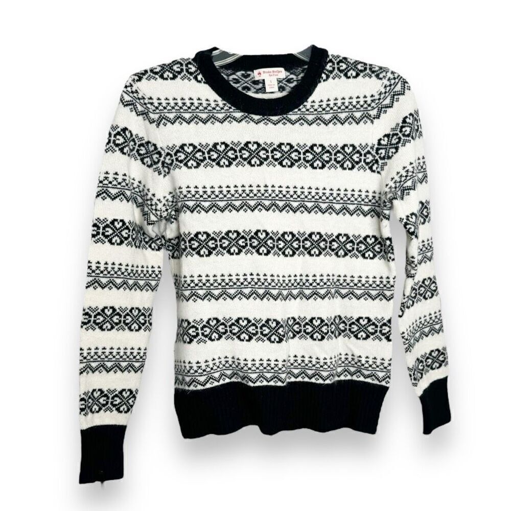 Brooks Brothers Women Black & White Crew Neck Fair Isle Lambswool Sweater Size S